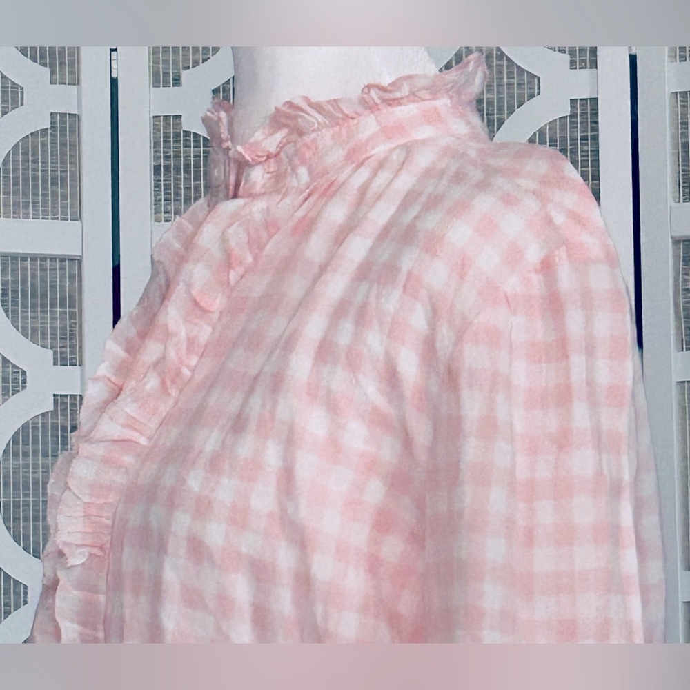 Baby Pink Gingham J. Crew Checkered Blouse Cotton Boho Cottagecore LG Top Shirt - Picture 8 of 15